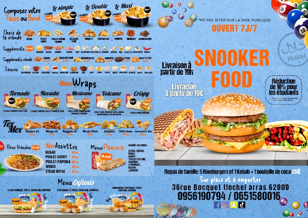 image du menu snooker-food